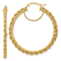 10k Polished and D/C Rope 2.95mm Hoop Earrings