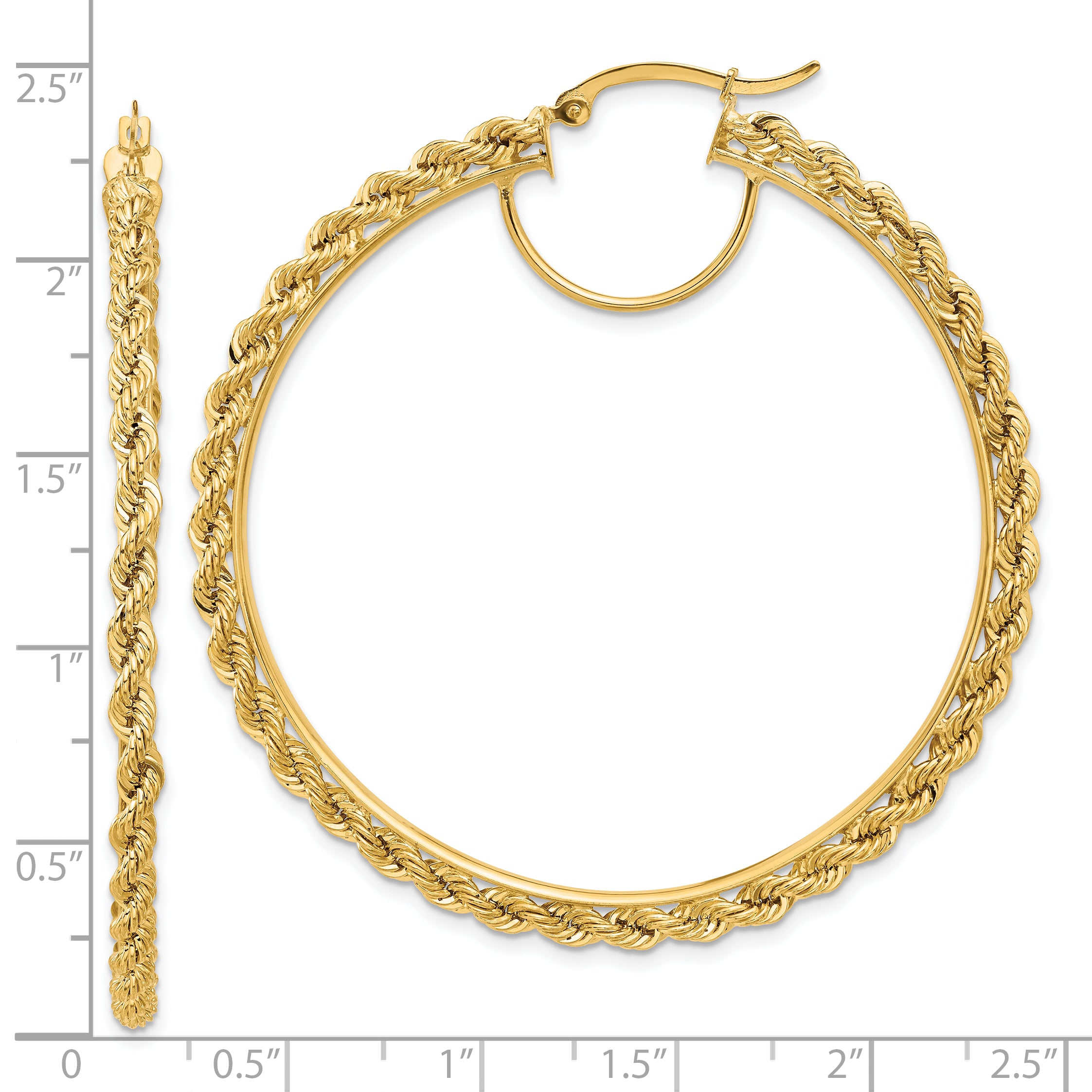 10k Polished and D/C Rope 2.95mm Hoop Earrings