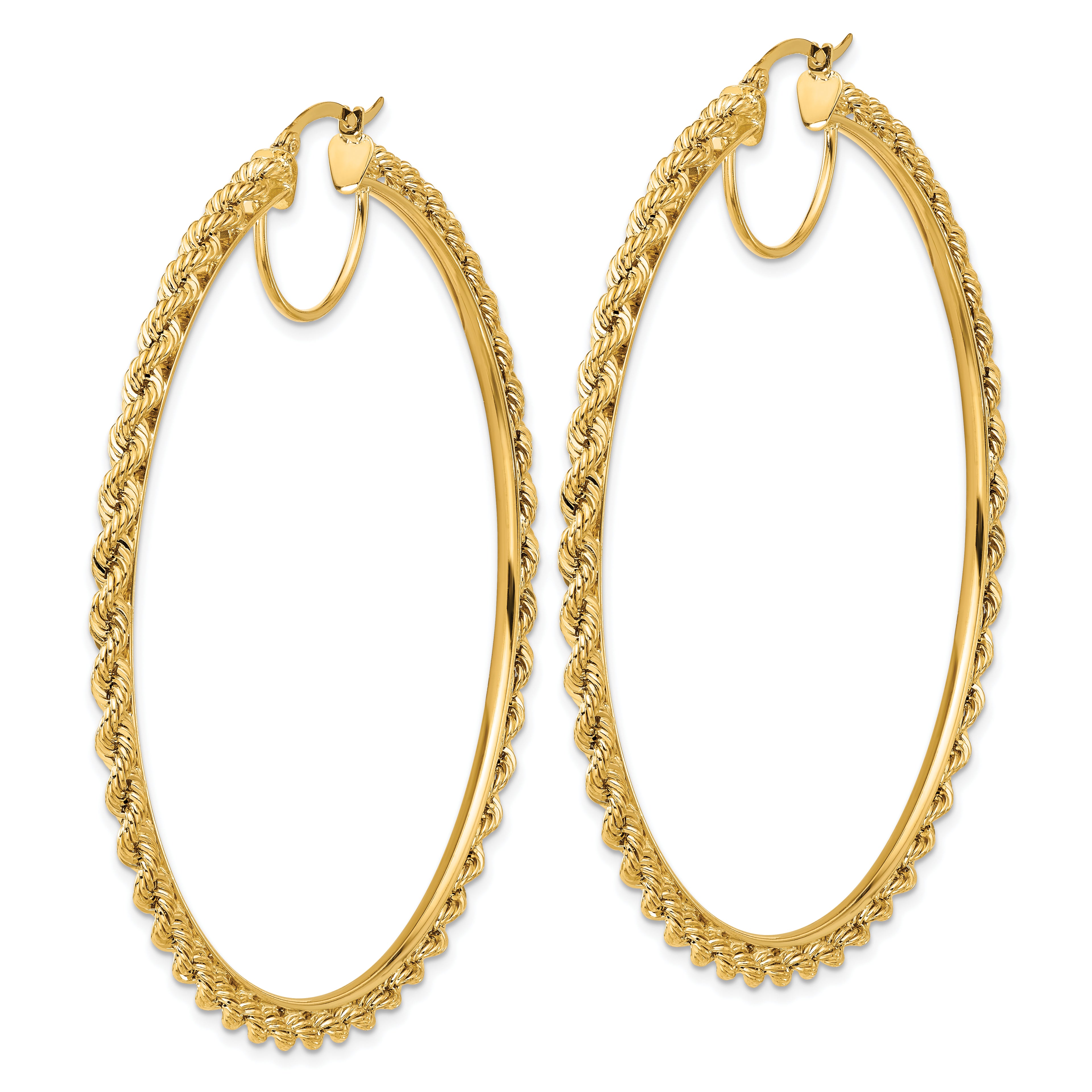 10k Polished and D/C Rope 2.95mm Hoop Earrings