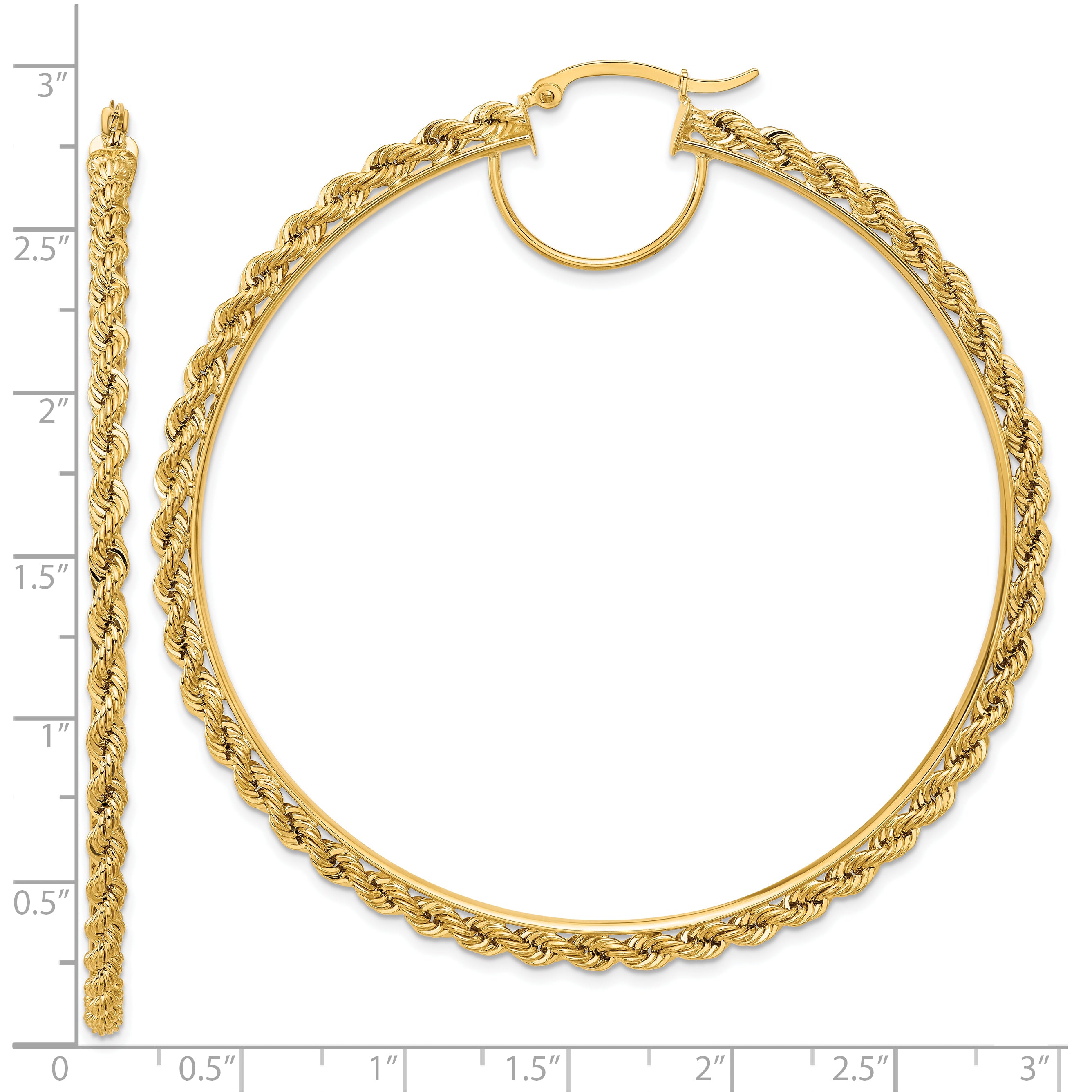 10k Polished and D/C Rope 2.95mm Hoop Earrings