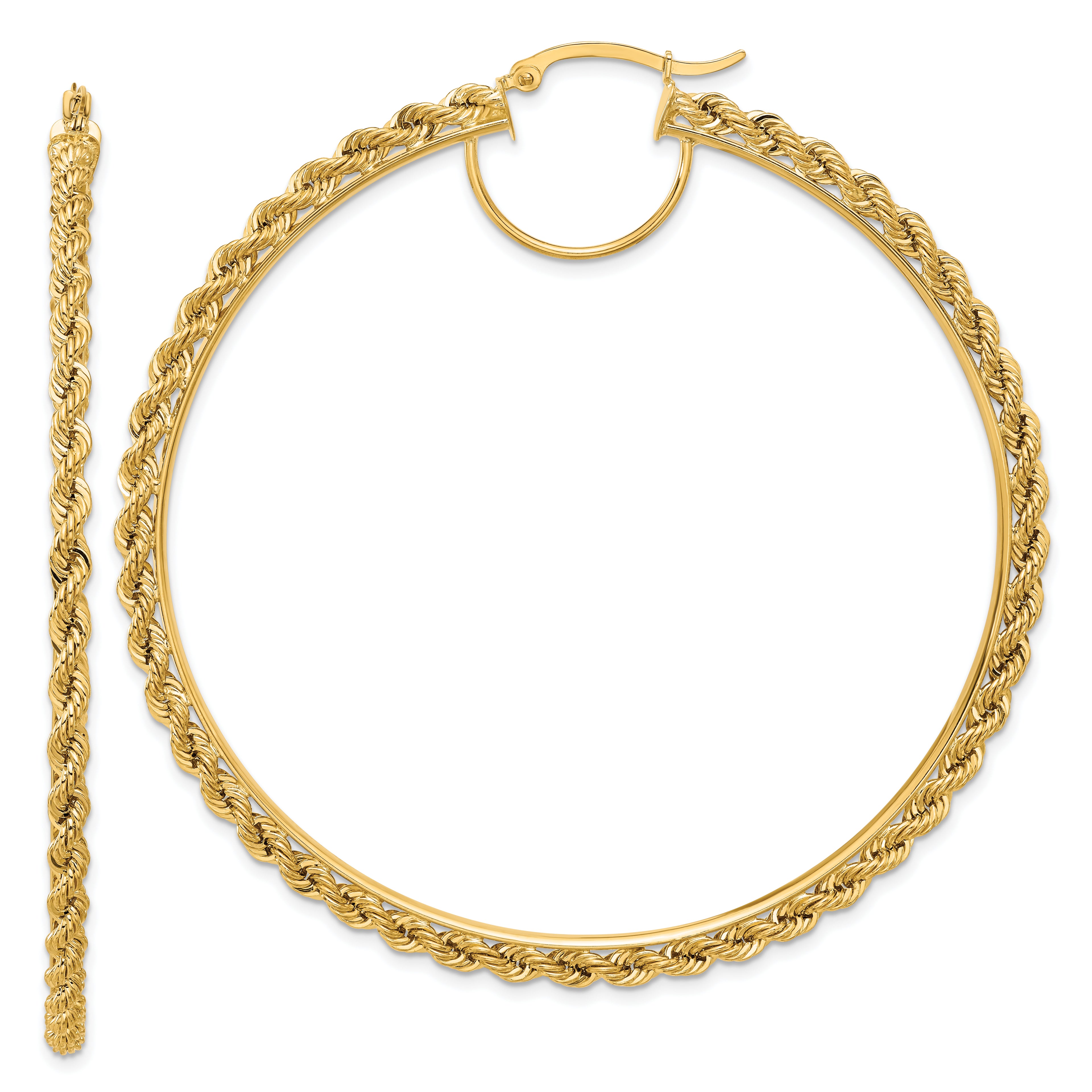 10k Polished and D/C Rope 2.95mm Hoop Earrings