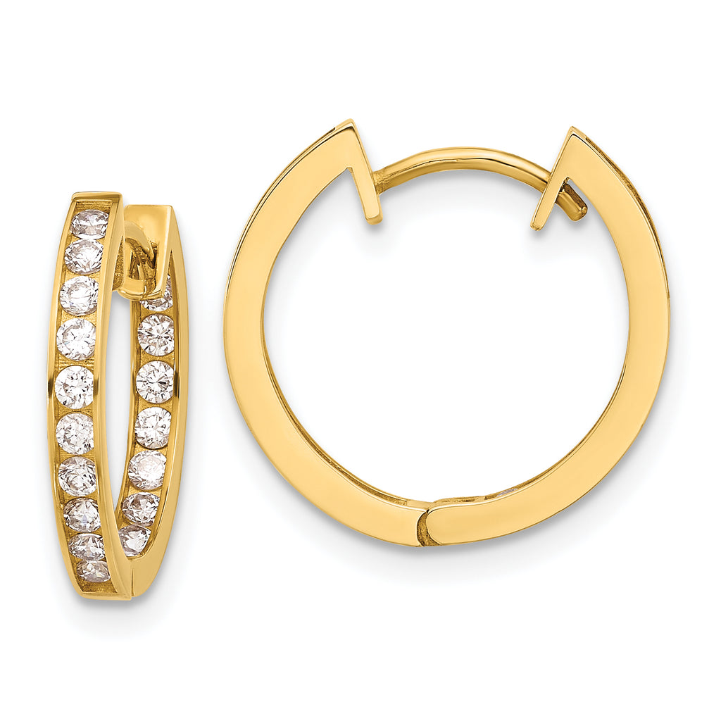 10K Polished 2.2mm CZ Hinged In/Out Hoop Earrings