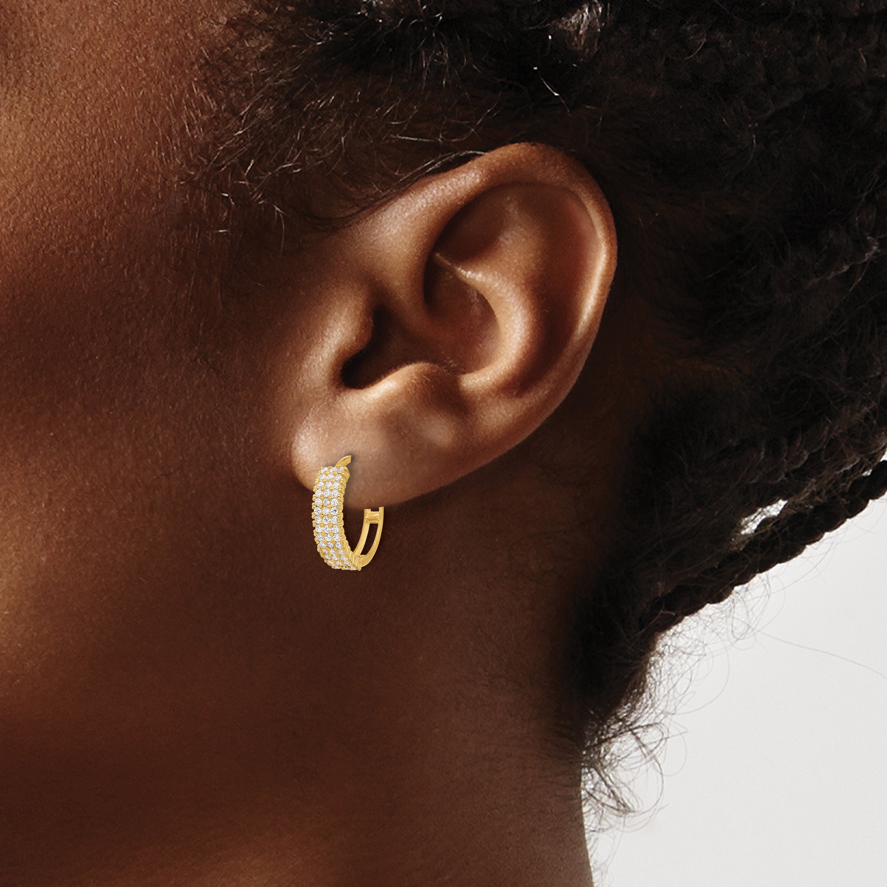 10K Polished 4mm CZ Hinged Hoop Earrings