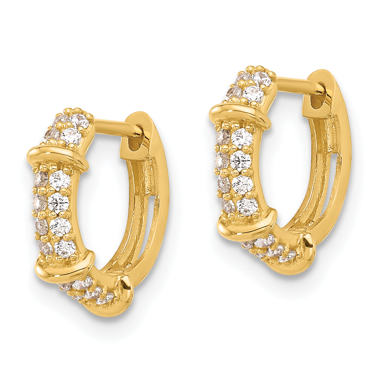 10K Polished CZ Hinged Hoop Earrings