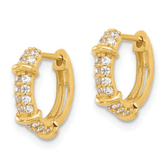 10K Polished CZ Hinged Hoop Earrings