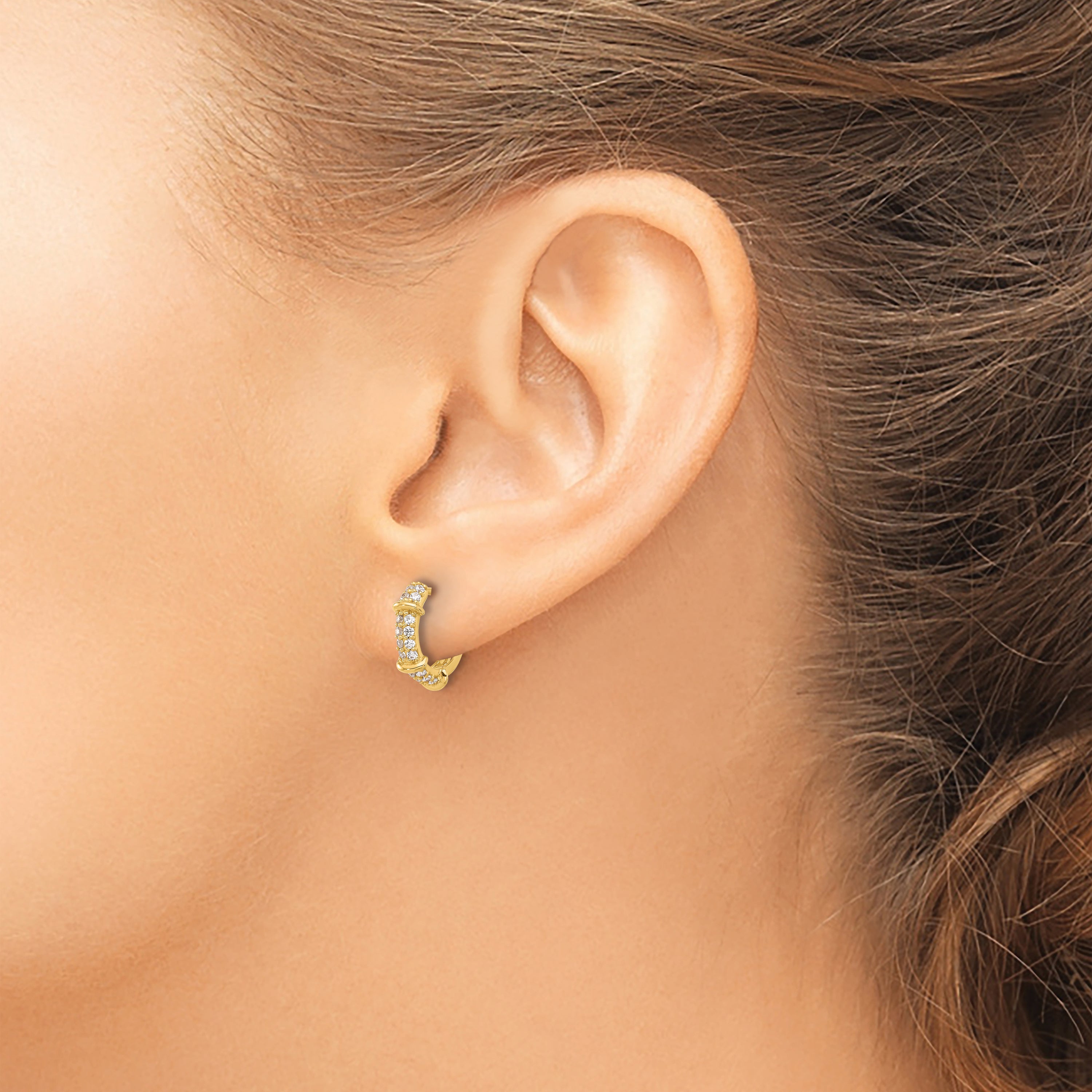 10K Polished CZ Hinged Hoop Earrings