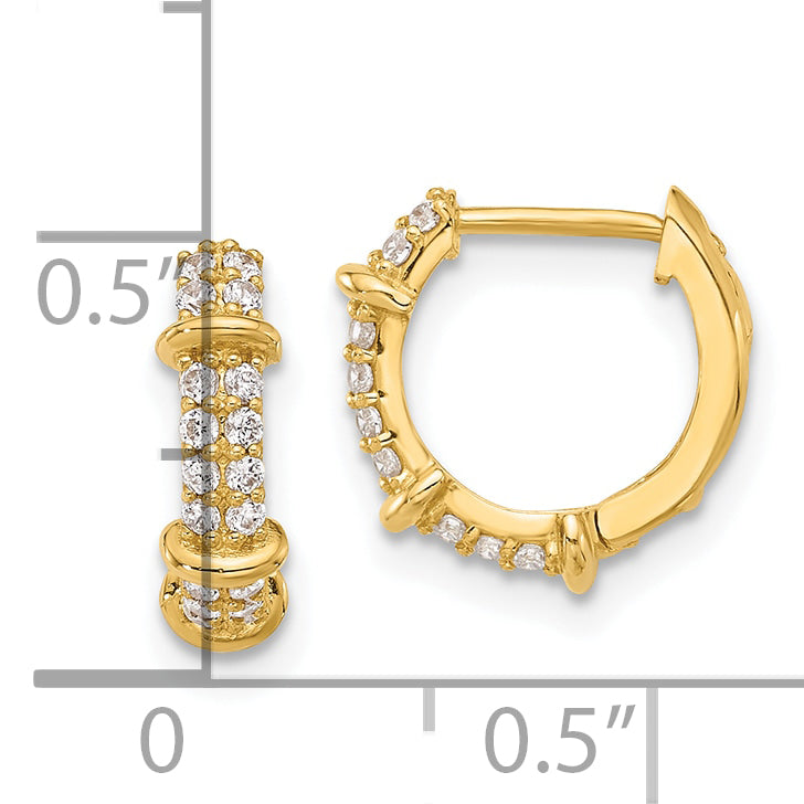 10K Polished CZ Hinged Hoop Earrings