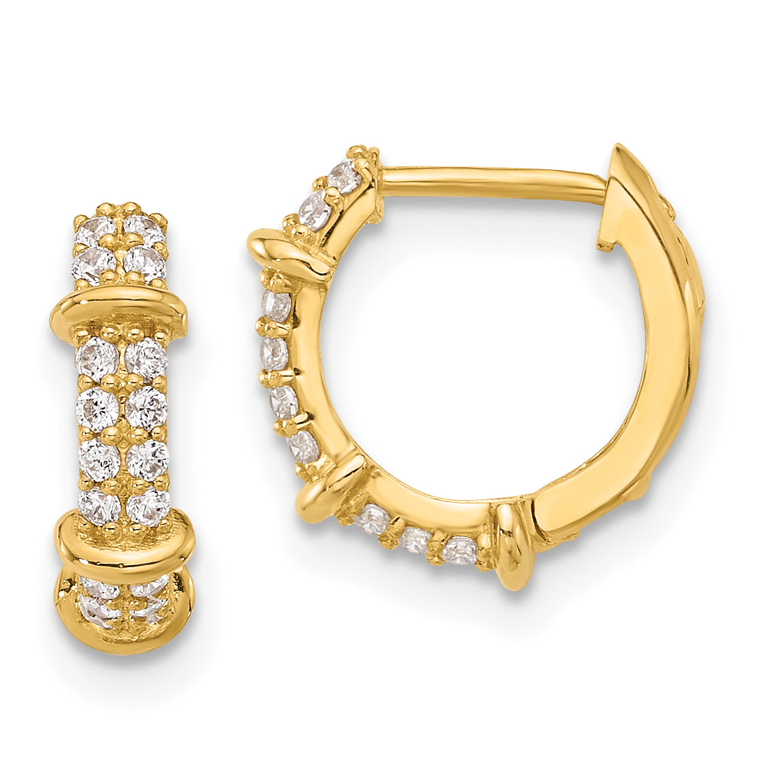 10K Polished CZ Hinged Hoop Earrings Main image