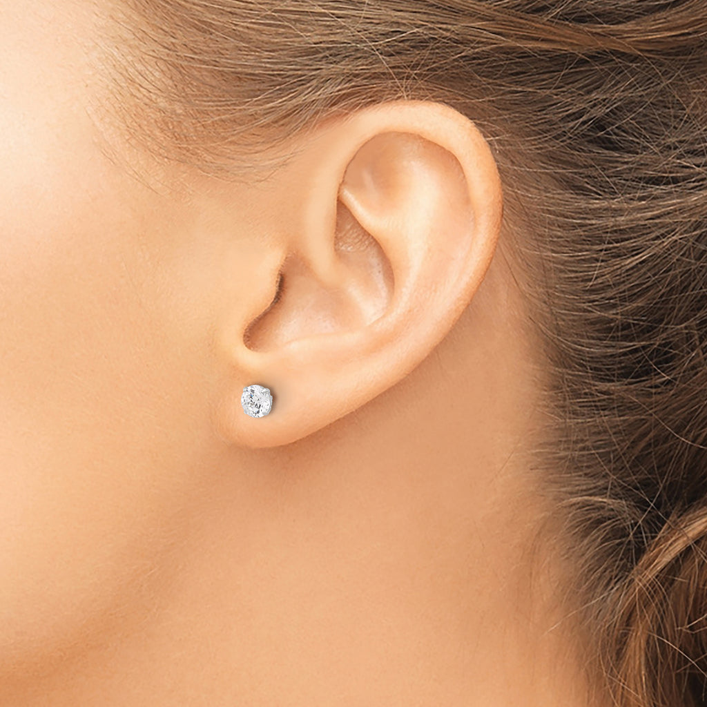 10K White Polished 5mm CZ Stud Post Earrings
