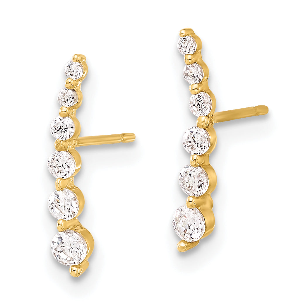 10K Polished Curved Bar CZ Post Earrings