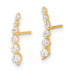 10K Polished Curved Bar CZ Post Earrings