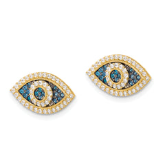 10K Polished Blue & Clear CZ Evil Eye Post Earrings