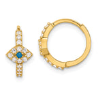 10K Polished Clear & Blue CZ Evil Eye Hinged Hoop Earrings