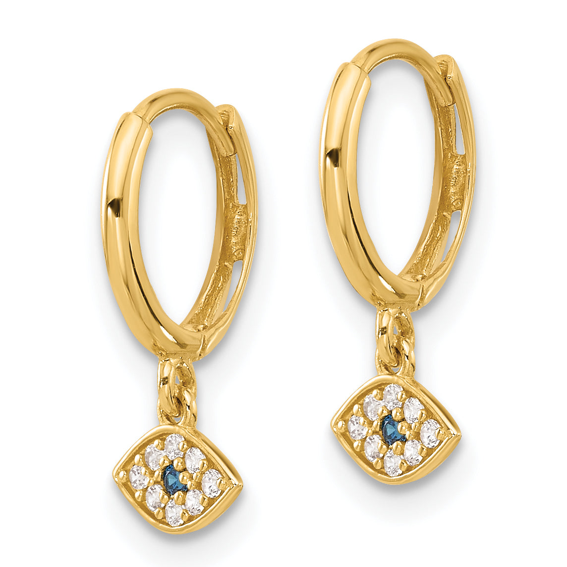 10K Polished Clear & Blue CZ Dangle Evil Eye Hinged Hoop Earrings Secondary image