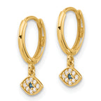 10K Polished Clear & Blue CZ Dangle Evil Eye Hinged Hoop Earrings