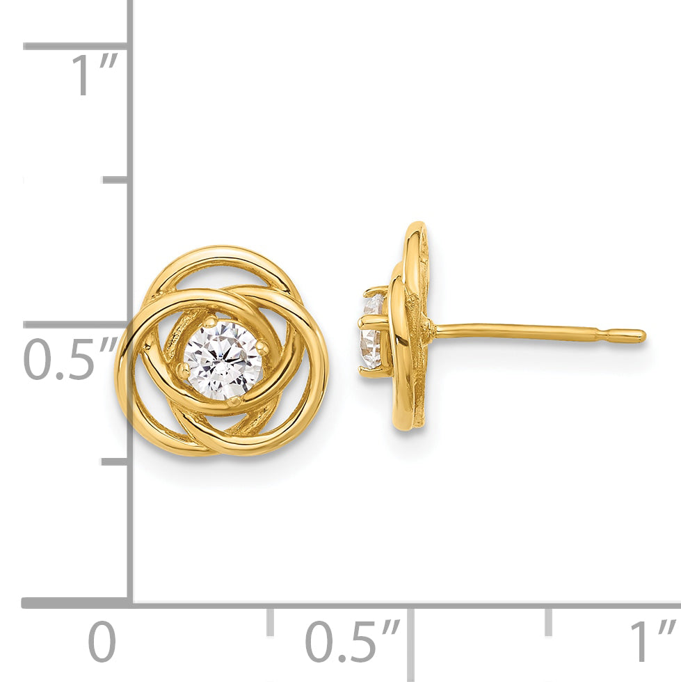 10K Polished Love Knot CZ Post Earrings