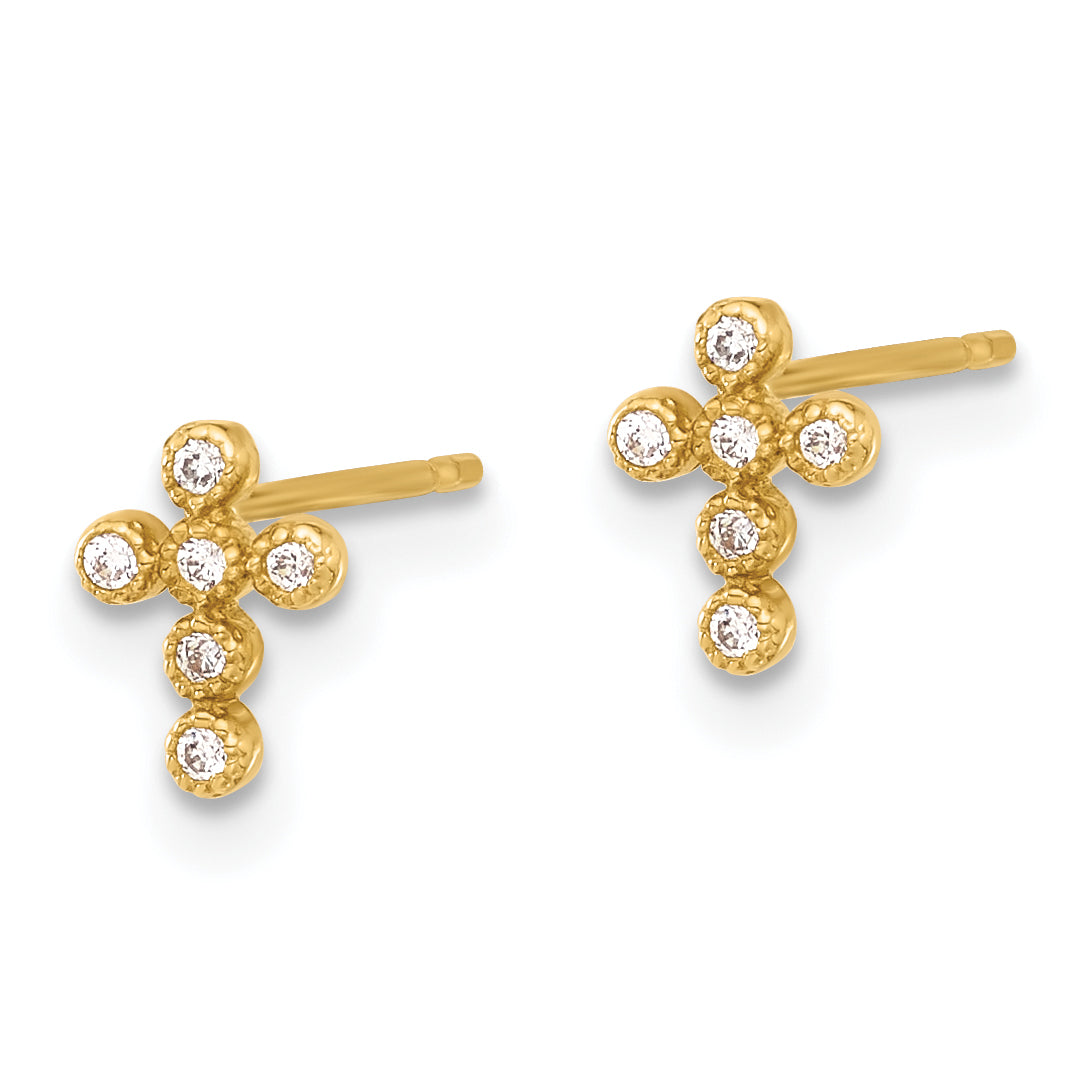 10K Polished CZ Cross Post Earrings Secondary image