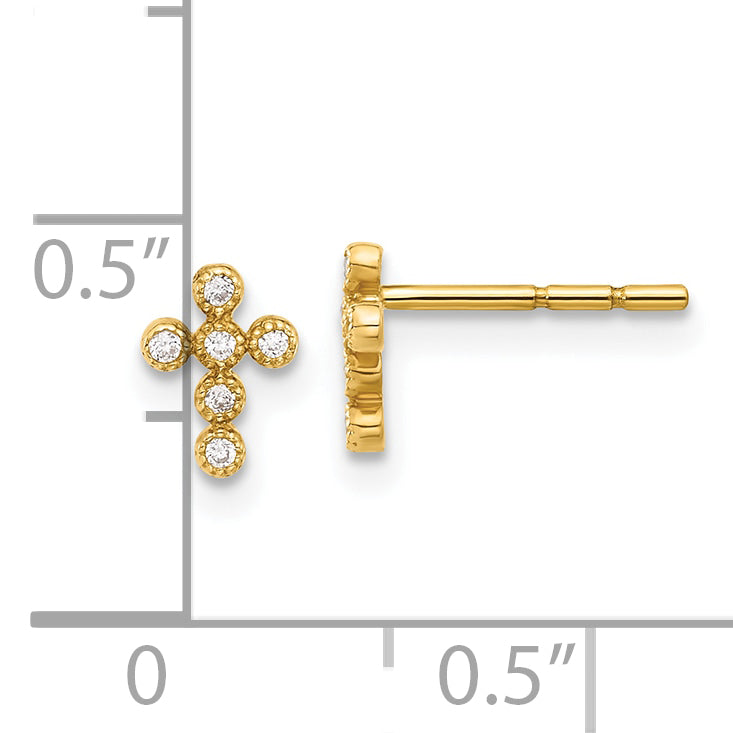 10K Polished CZ Cross Post Earrings