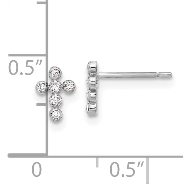 10K White Polished CZ Cross Post Earrings