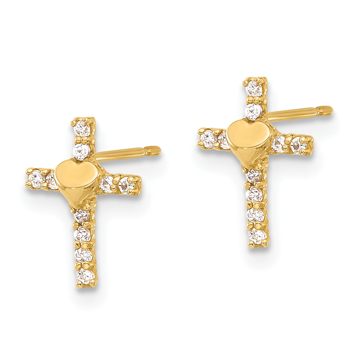 10K Polished CZ Heart Cross Post Earrings Secondary image