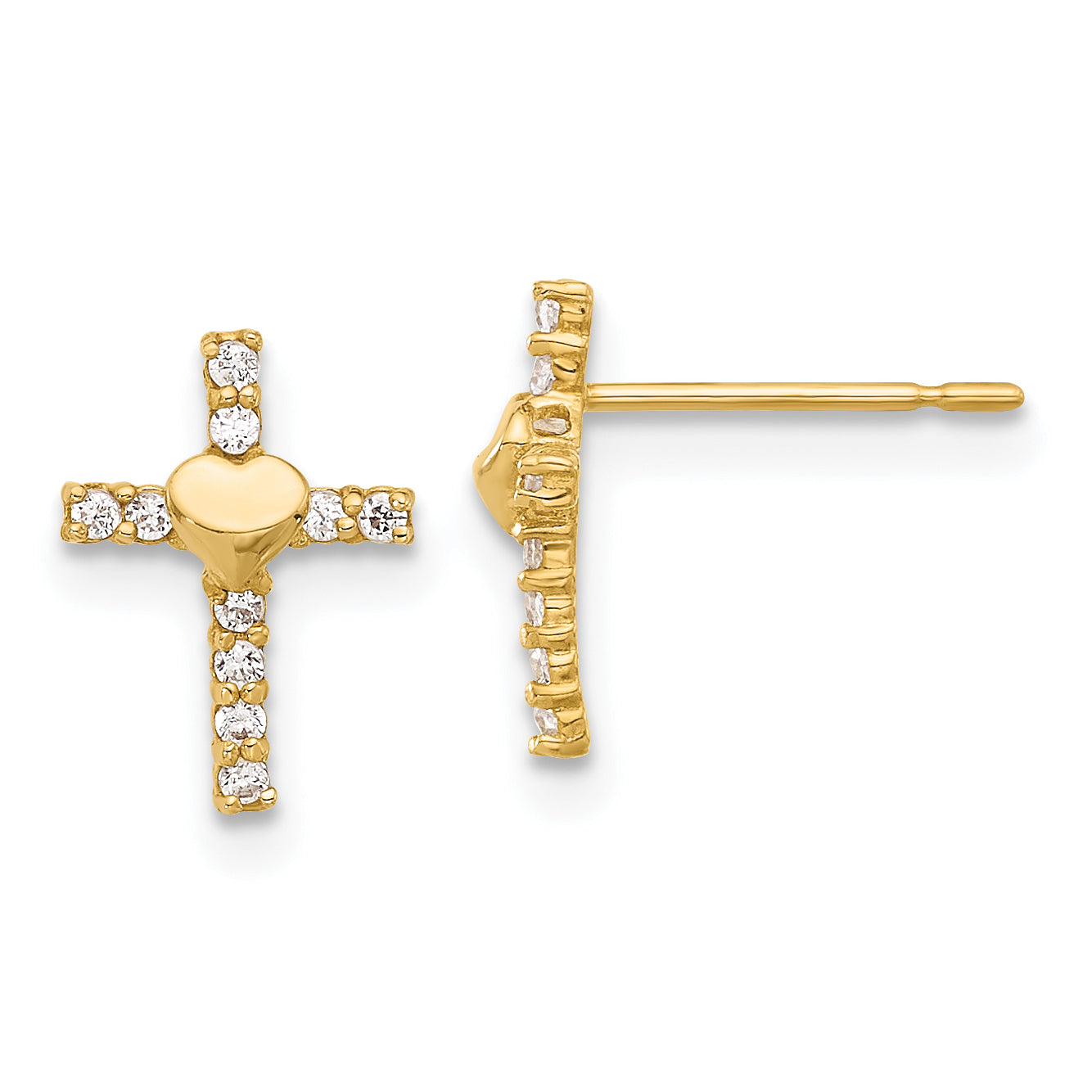 10K Polished CZ Heart Cross Post Earrings Main image