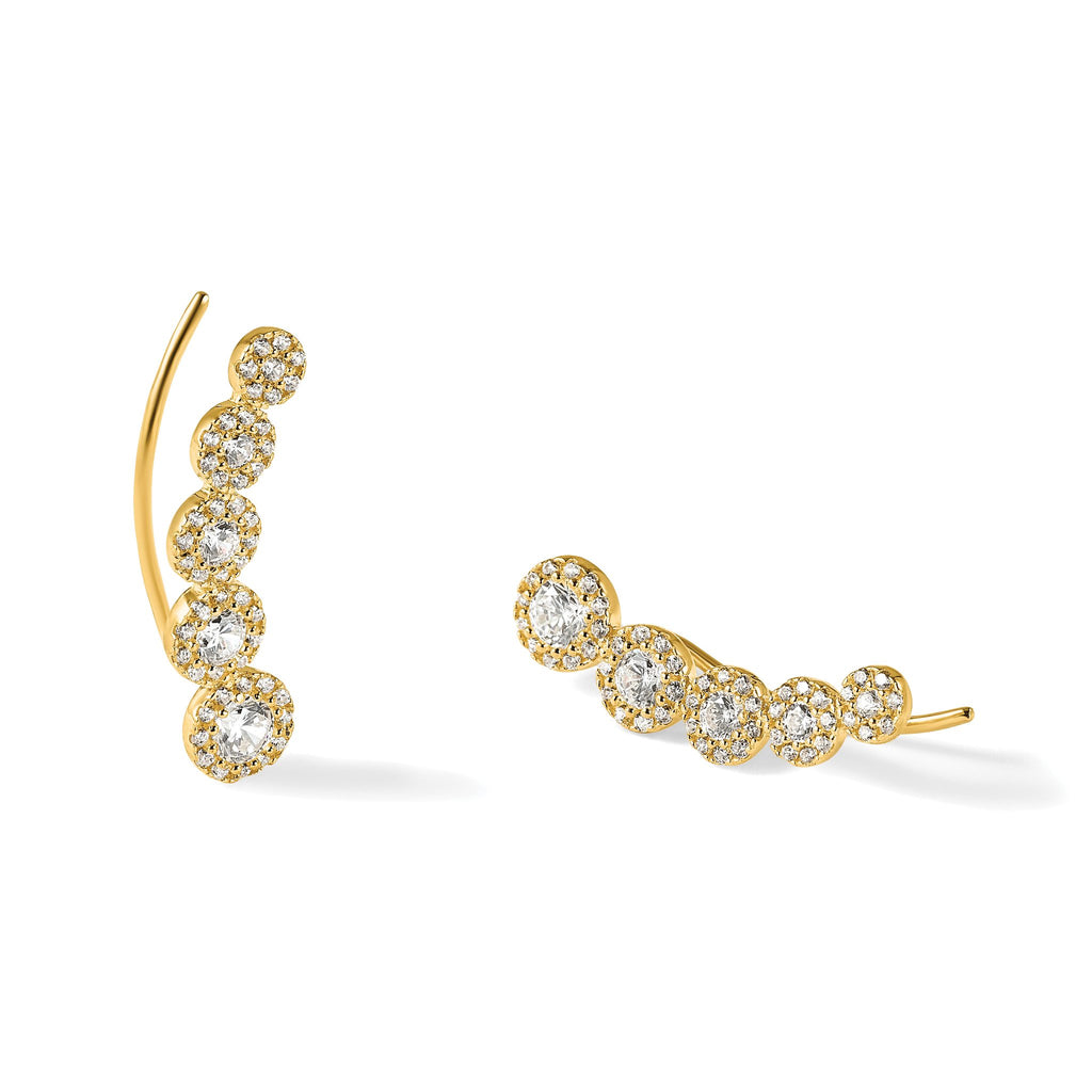 10K Yellow Gold Polished 5-Stone Graduated Cubic Zirconia Ear Climbers