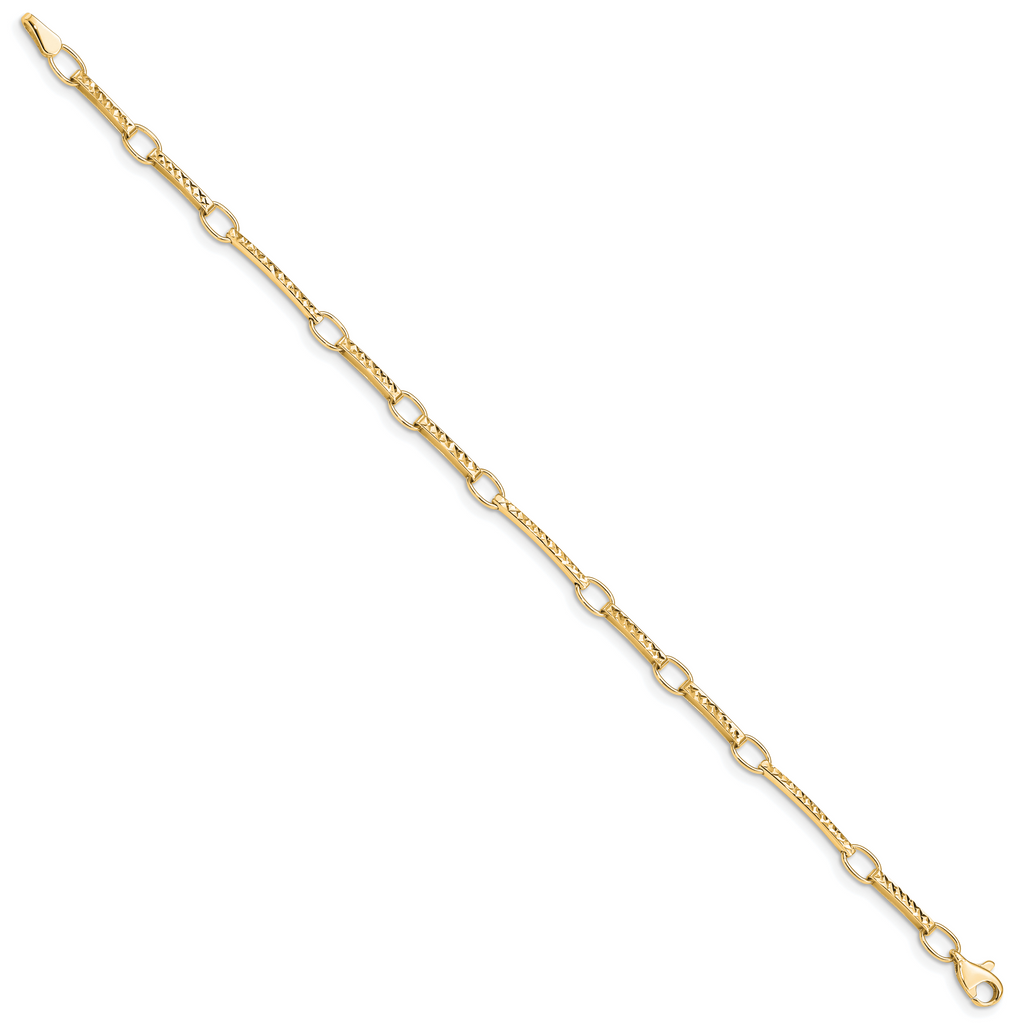10k Polished and Textured Fancy Link Bracelet