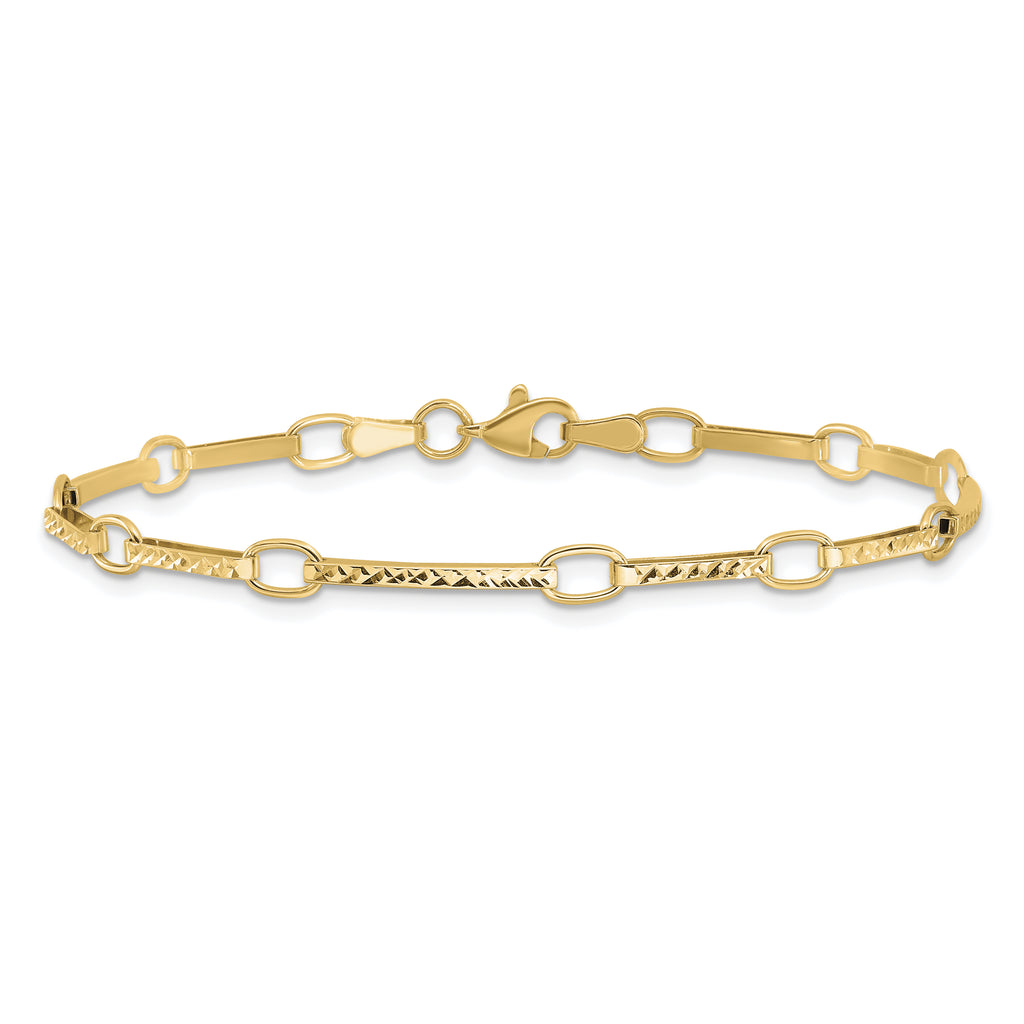 10k Polished and Textured Fancy Link 7.25 inch Bracelet