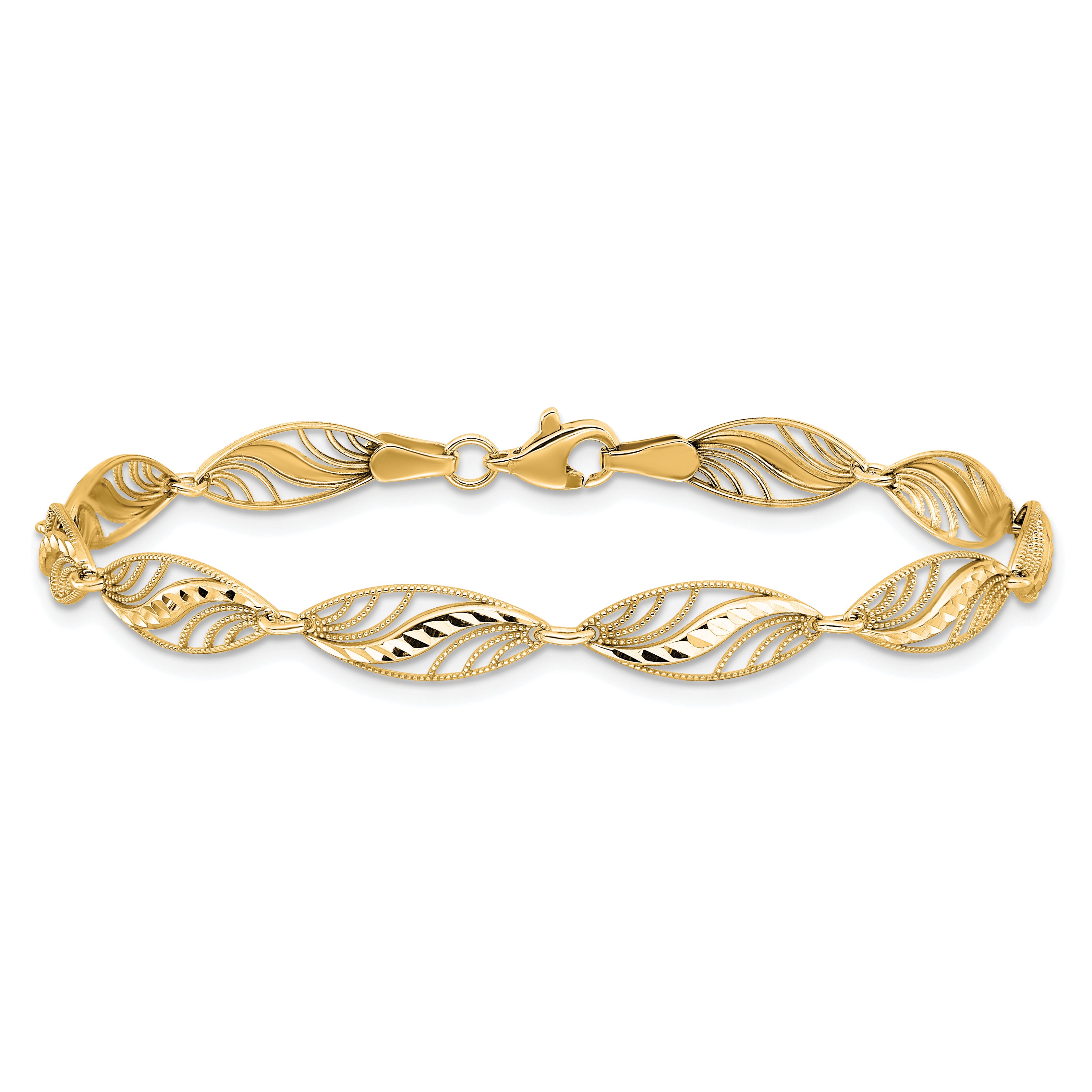 10k Filigree Diamond Cut 7.25 inch Bracelet