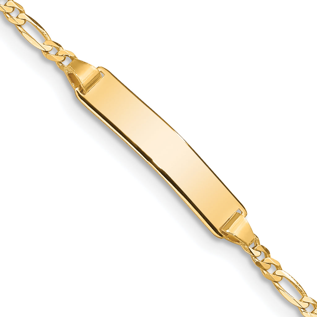 10K Solid Chain/Solid Plate Figaro Link 19.5x4mm Plate 5.5 inch Baby/Child ID Bracelet - 5.5 in