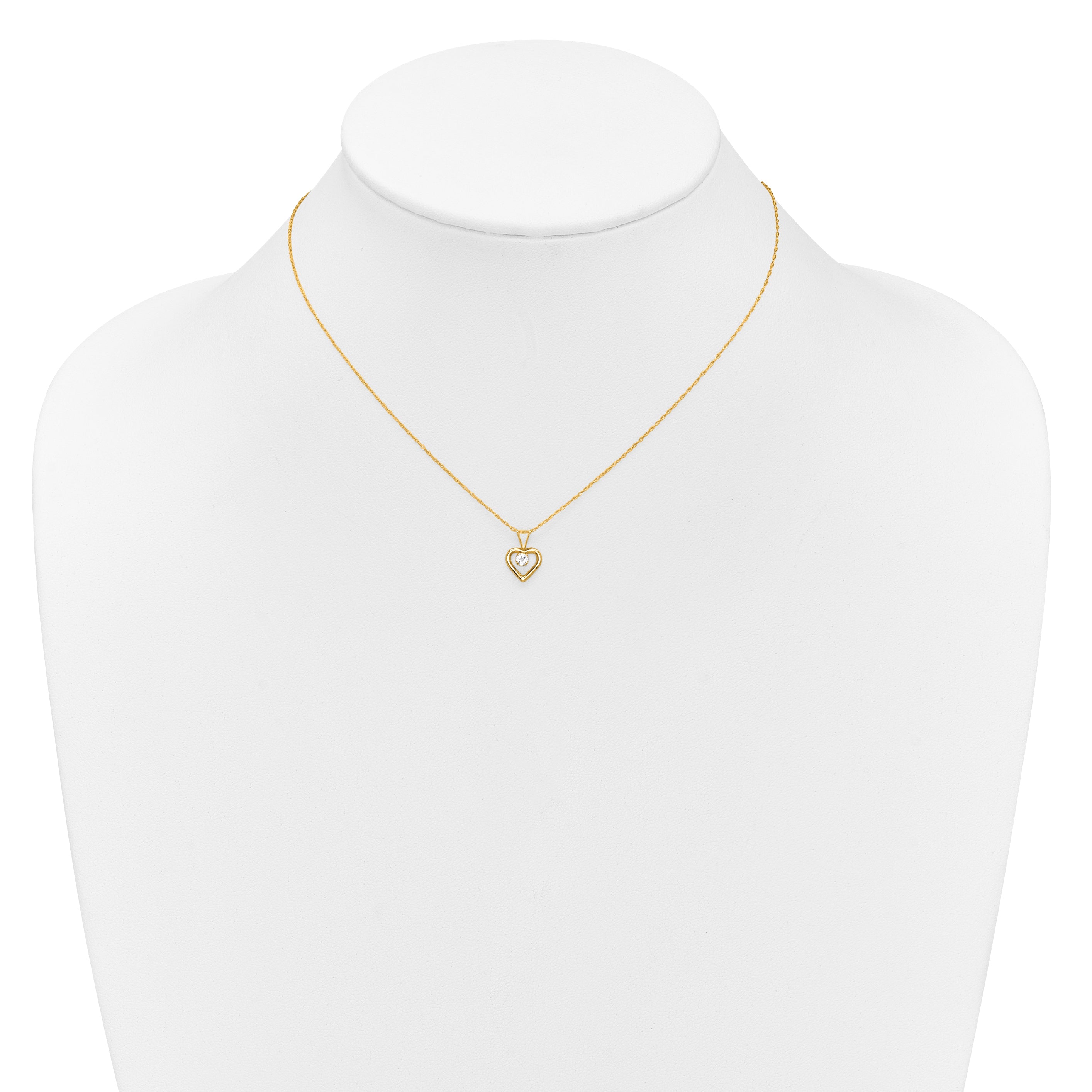 10k Madi K 3mm White Zircon Heart Birthstone Necklace