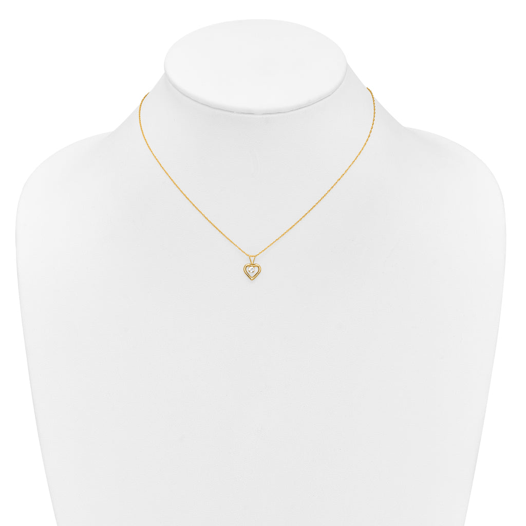 10k Madi K 3mm White Zircon Heart Birthstone Necklace