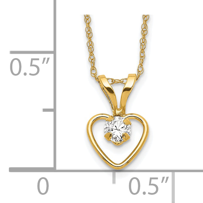 10k Madi K 3mm White Zircon Heart Birthstone Necklace