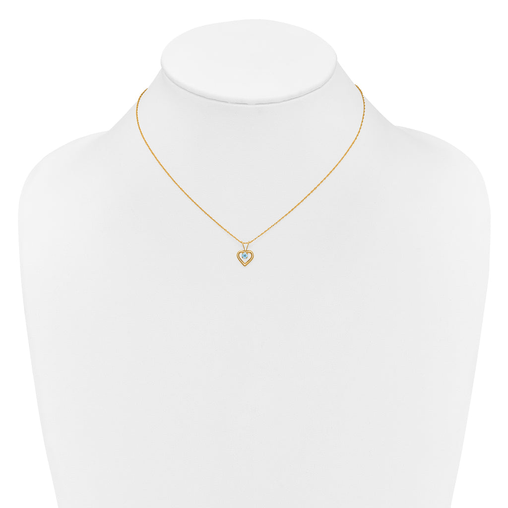 10k Madi K 3mm Blue Zircon Heart Birthstone Necklace