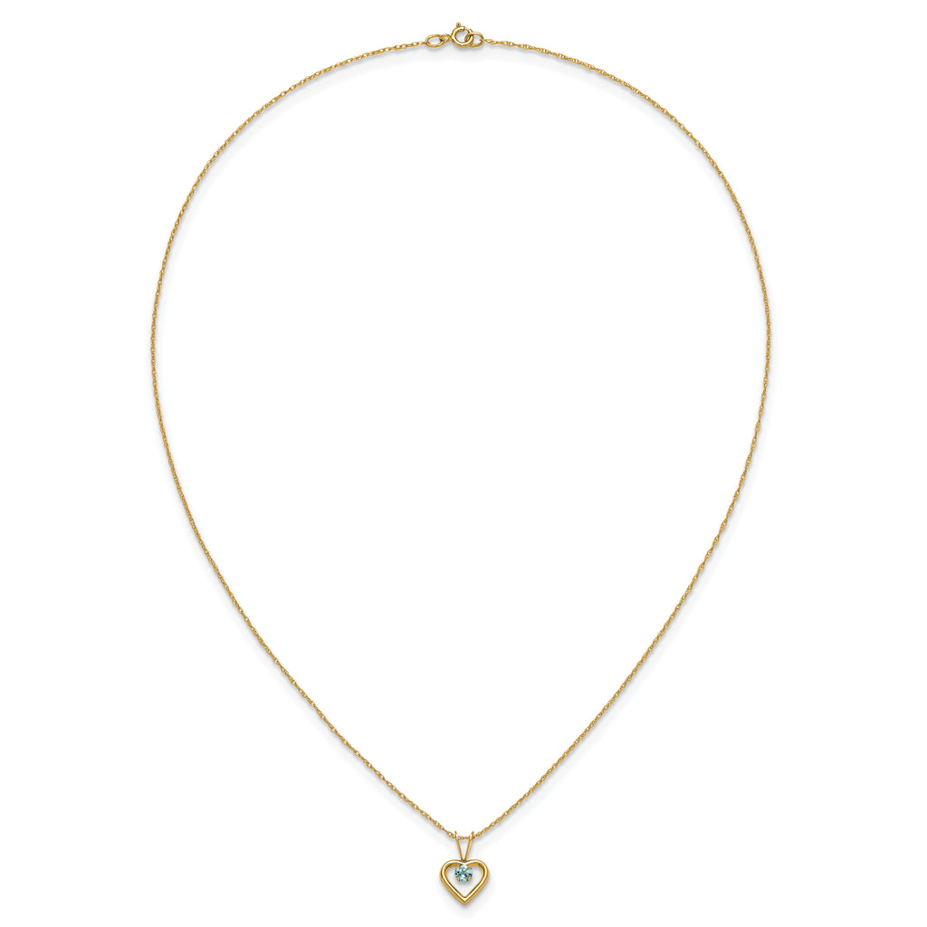 10k Madi K 3mm Blue Zircon Heart Birthstone Necklace
