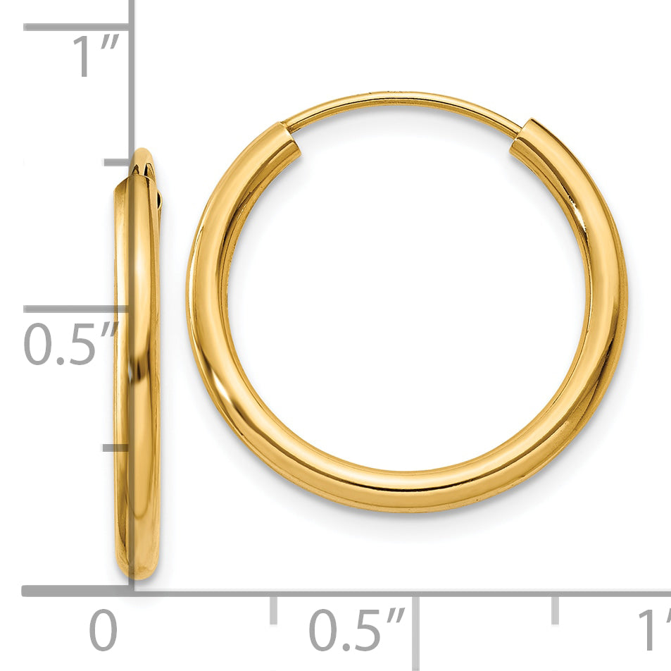 10k Polished Round Endless 2mm Hoop Earrings