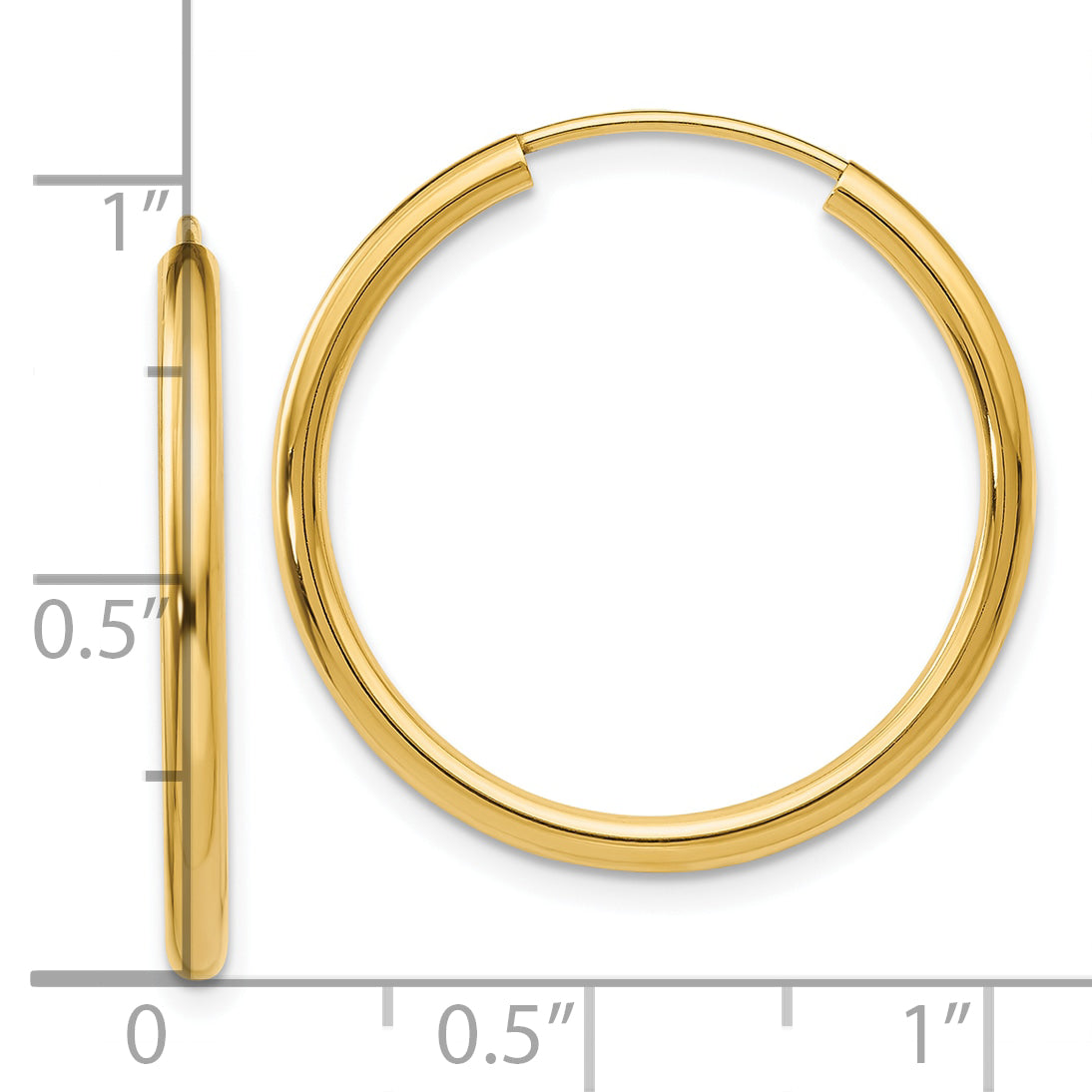 10k Polished Round Endless 2mm Hoop Earrings