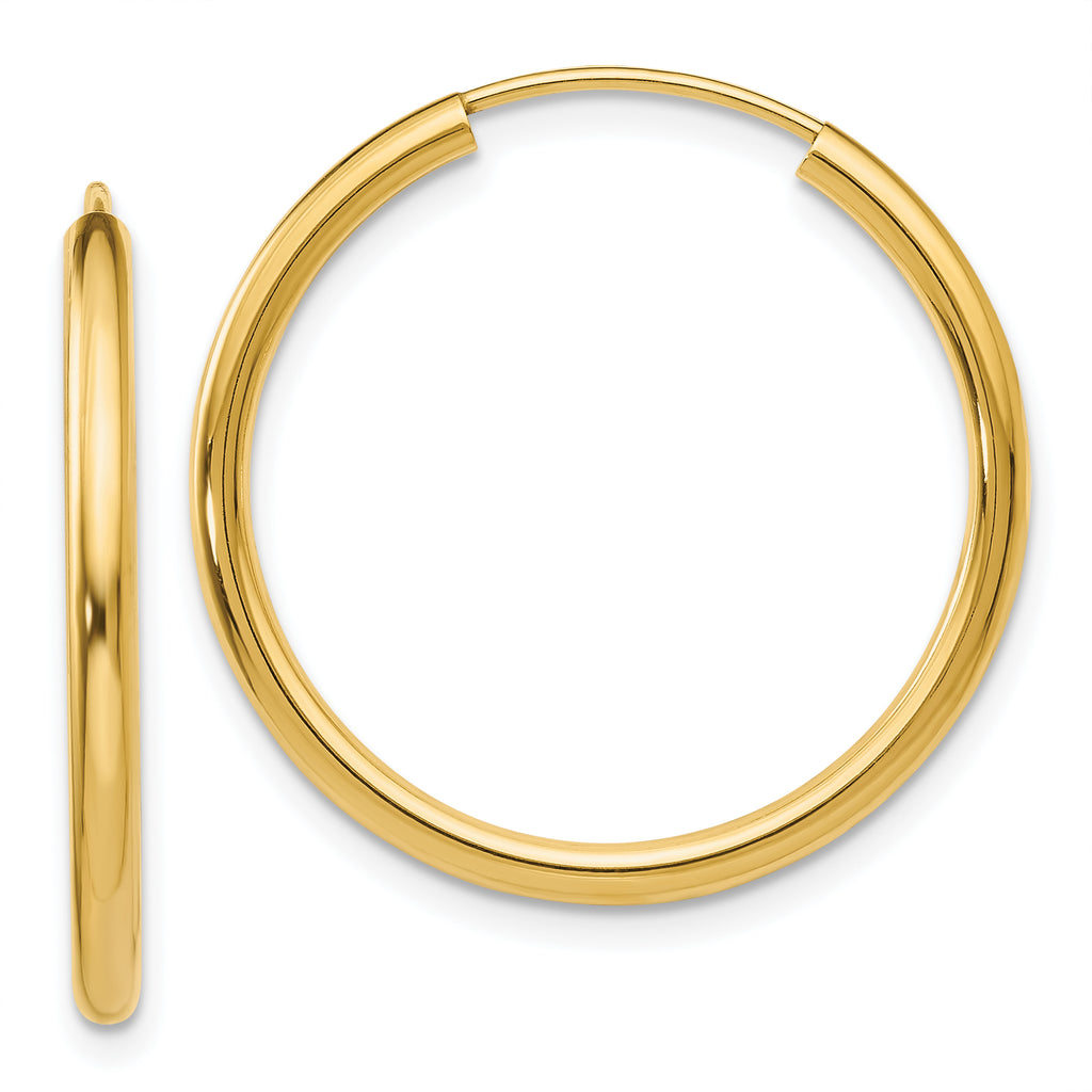 10k Polished Round Endless 2mm Hoop Earrings