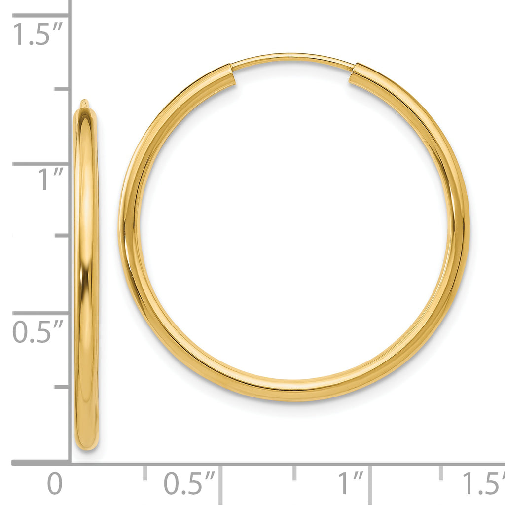 10k Polished Round Endless 2mm Hoop Earrings