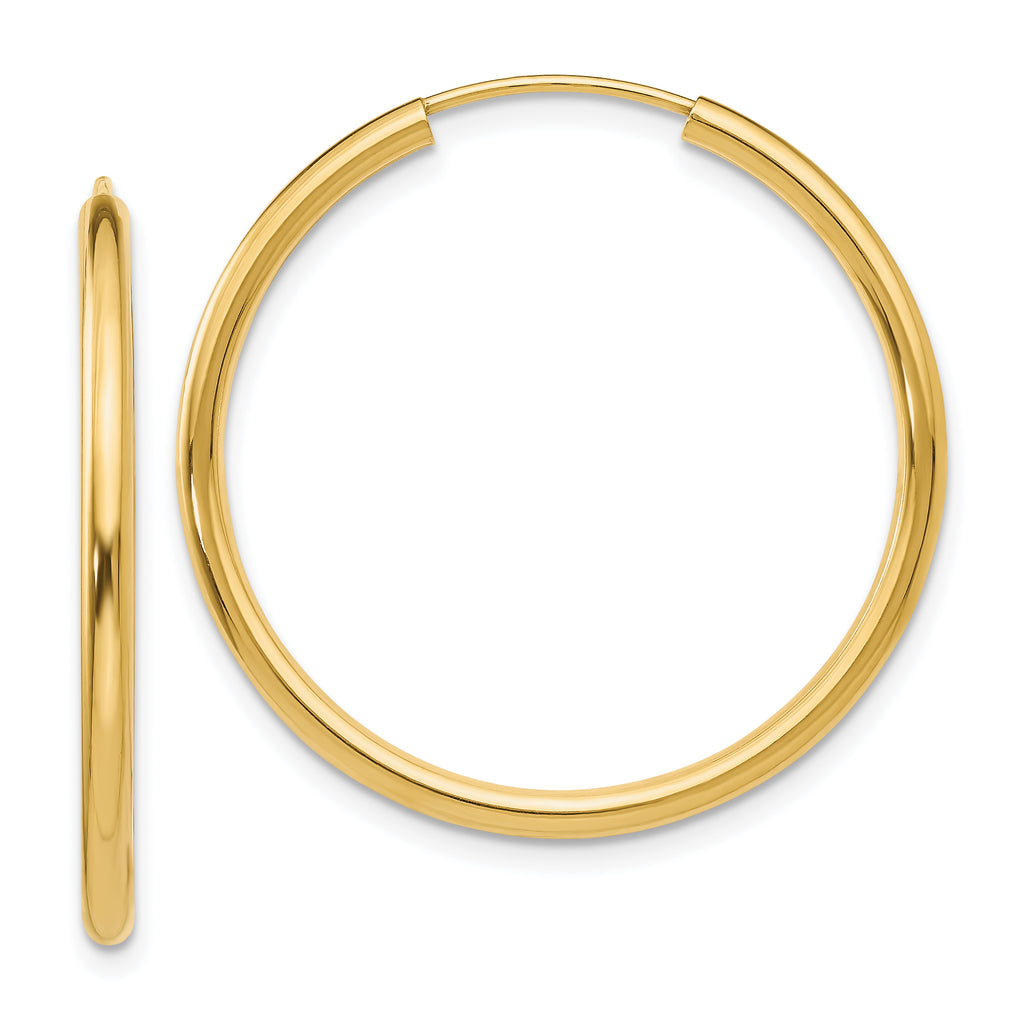 10k Polished Round Endless 2mm Hoop Earrings