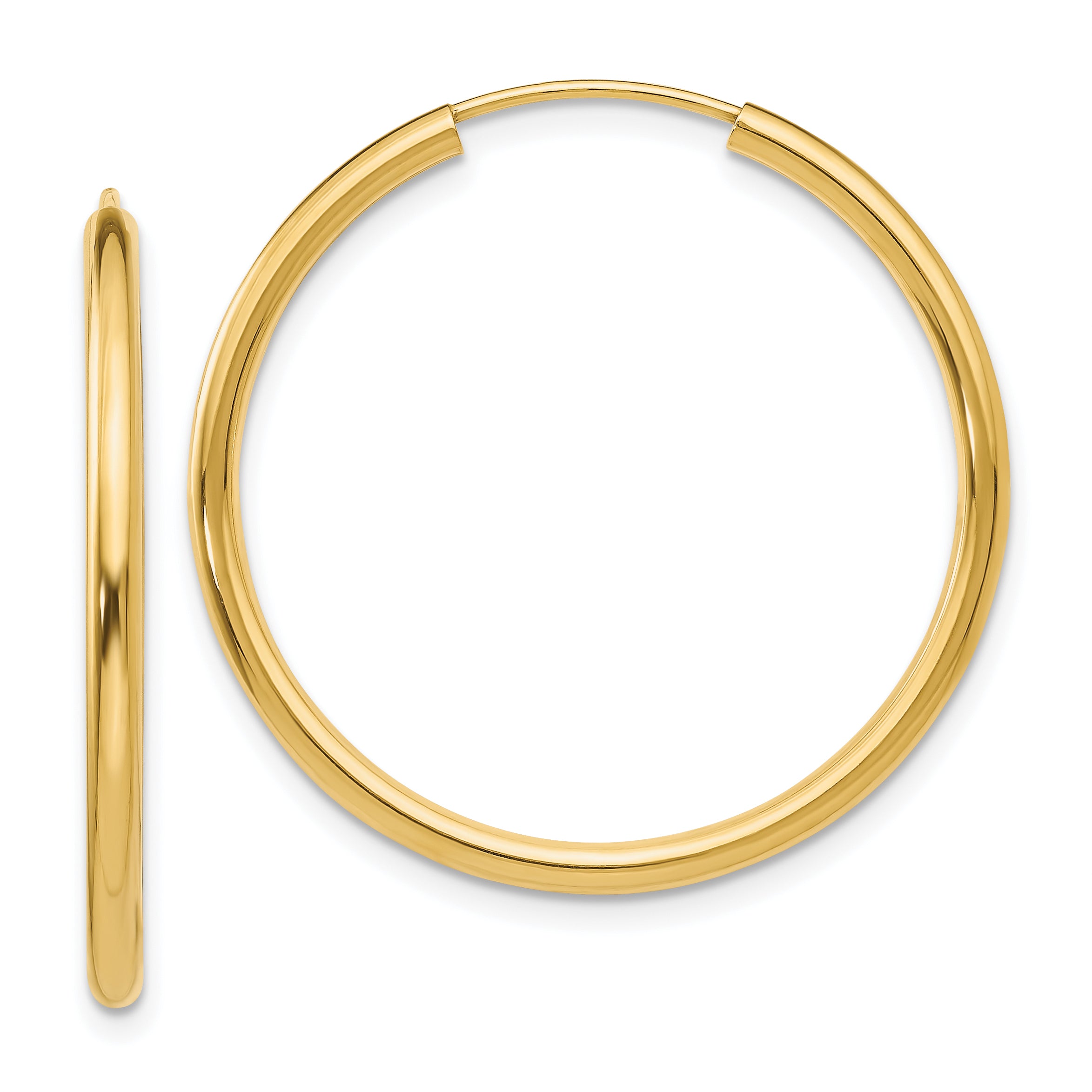 10k Polished Round Endless 2mm Hoop Earrings