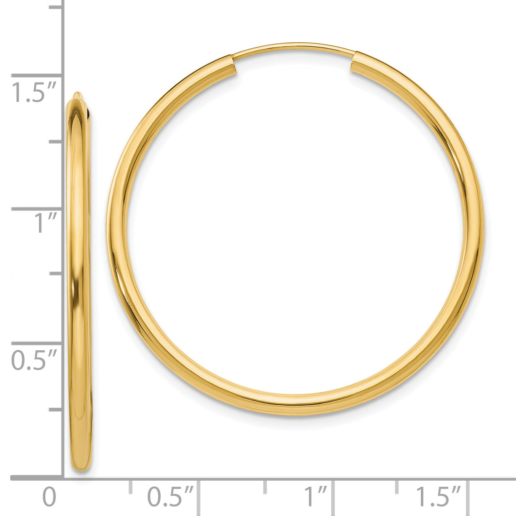 10k Polished Round Endless 2mm Hoop Earrings
