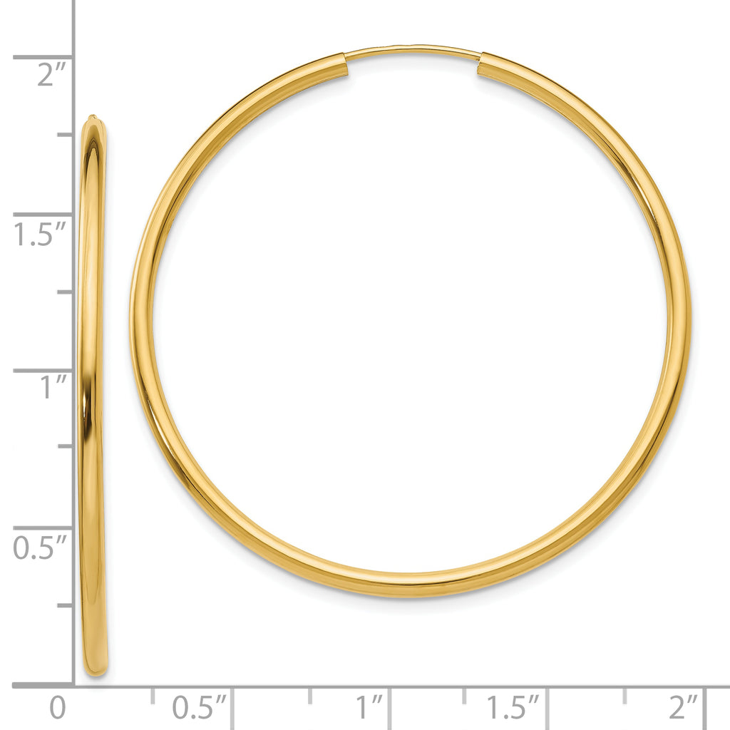10k Polished Round Endless 2mm Hoop Earrings