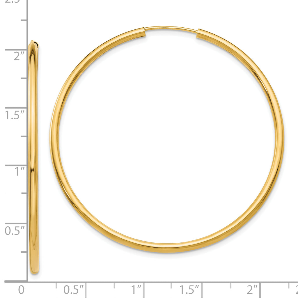 10k Polished Round Endless 2mm Hoop Earrings