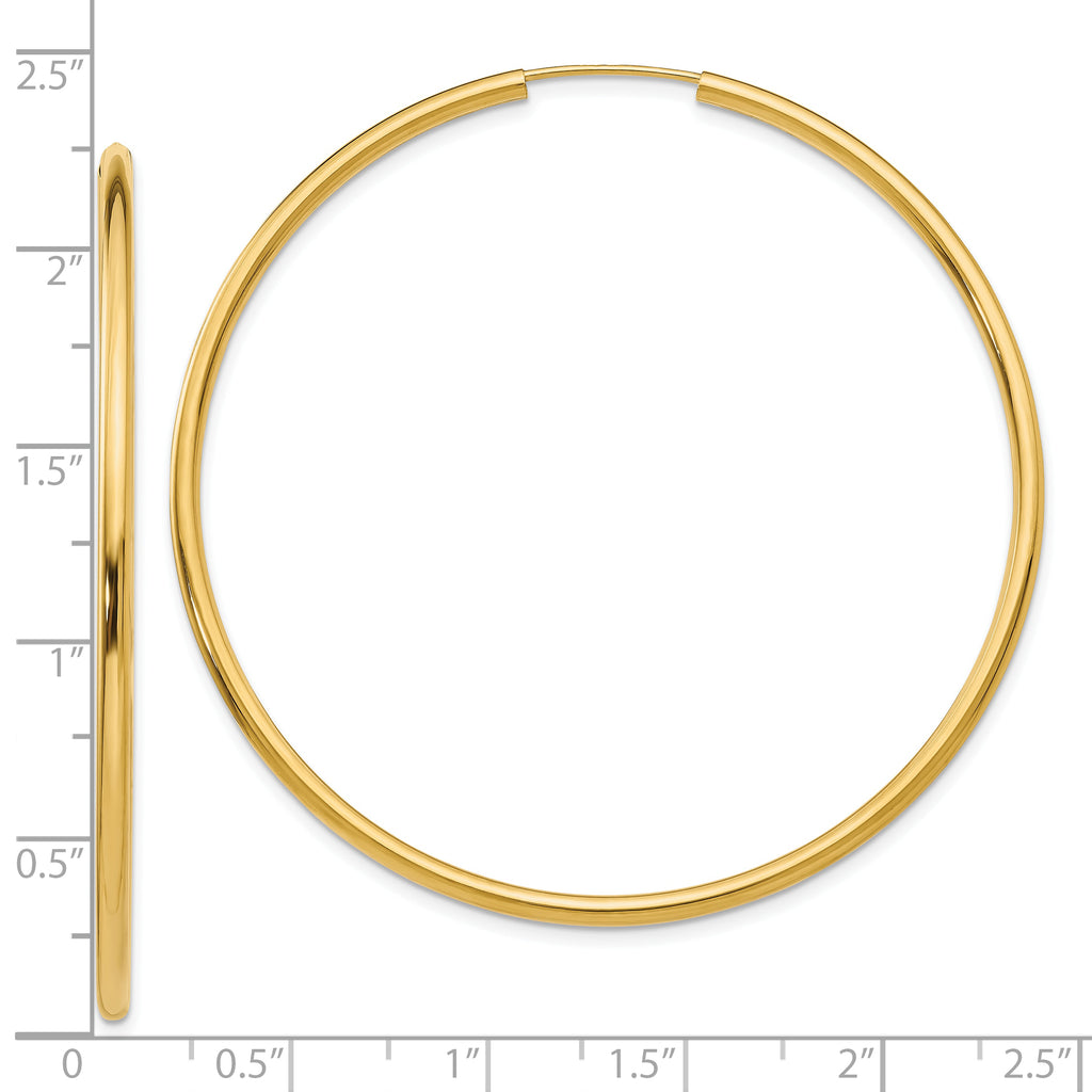 10k Polished Round Endless 2mm Hoop Earrings