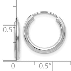 10k White Gold Polished Endless 2mm Hoop Earrings