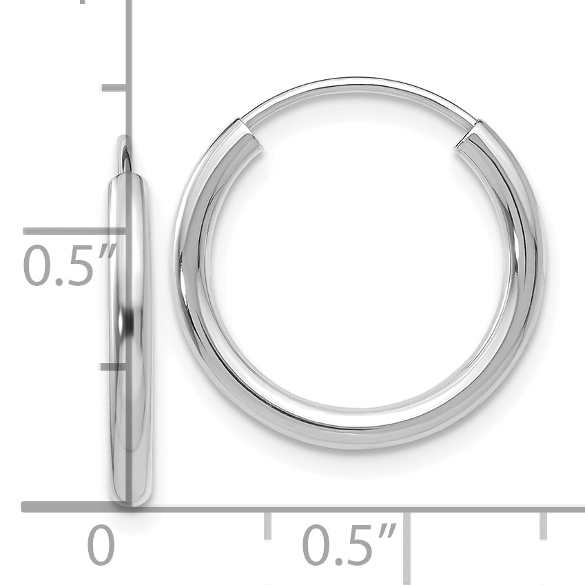 10k White Gold Polished Endless 2mm Hoop Earrings