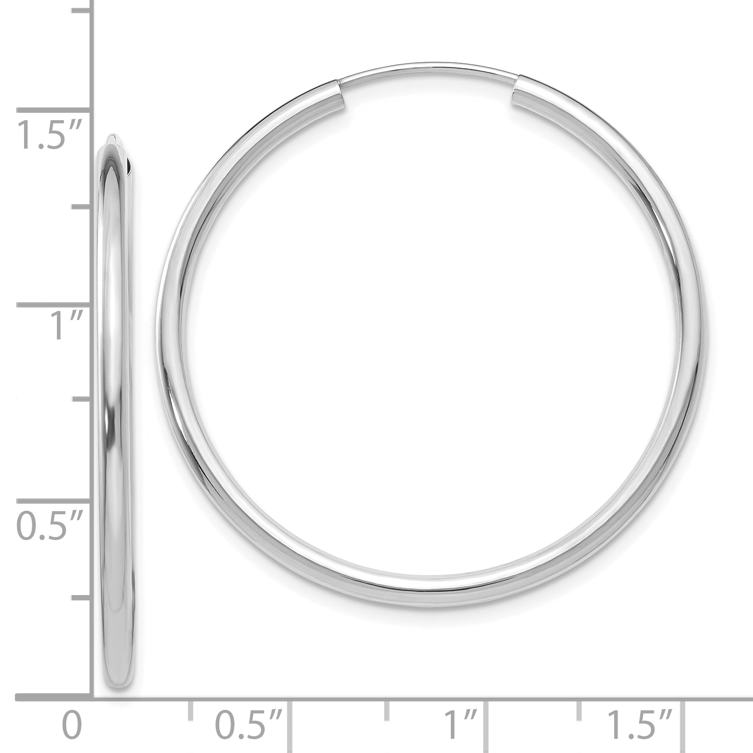 10k White Gold Polished Endless 2mm Hoop Earrings