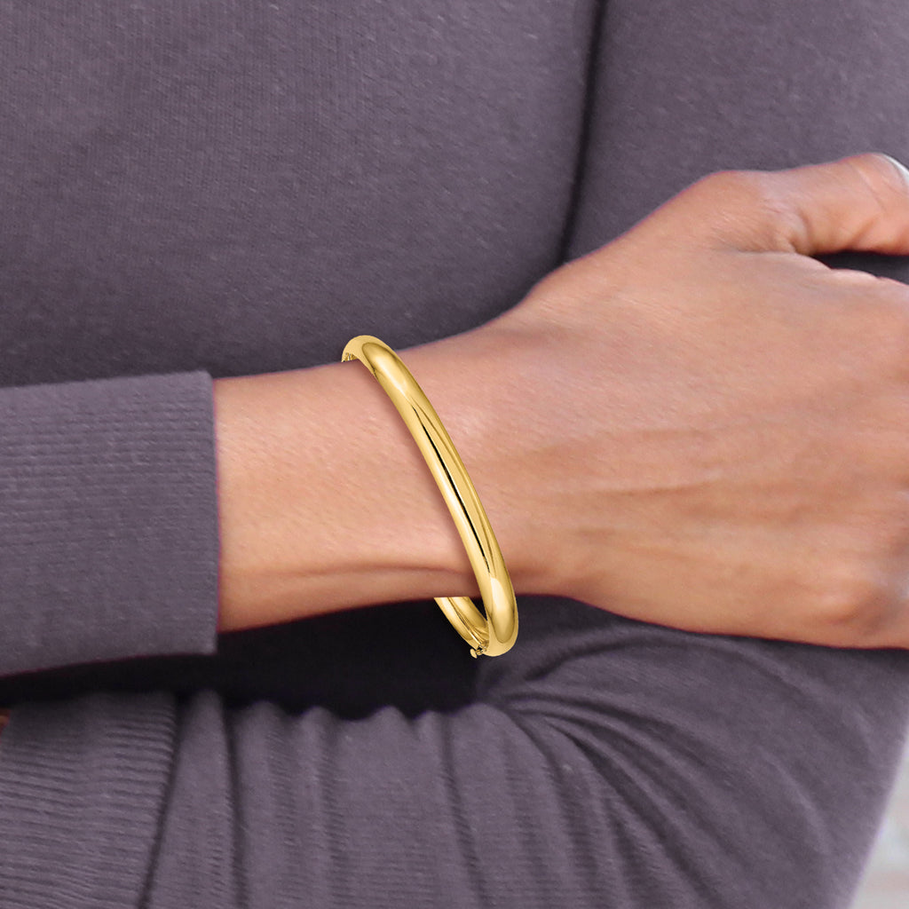 10k 4/16 Oversize High Polished 6mm Hinged Bangle Bracelet