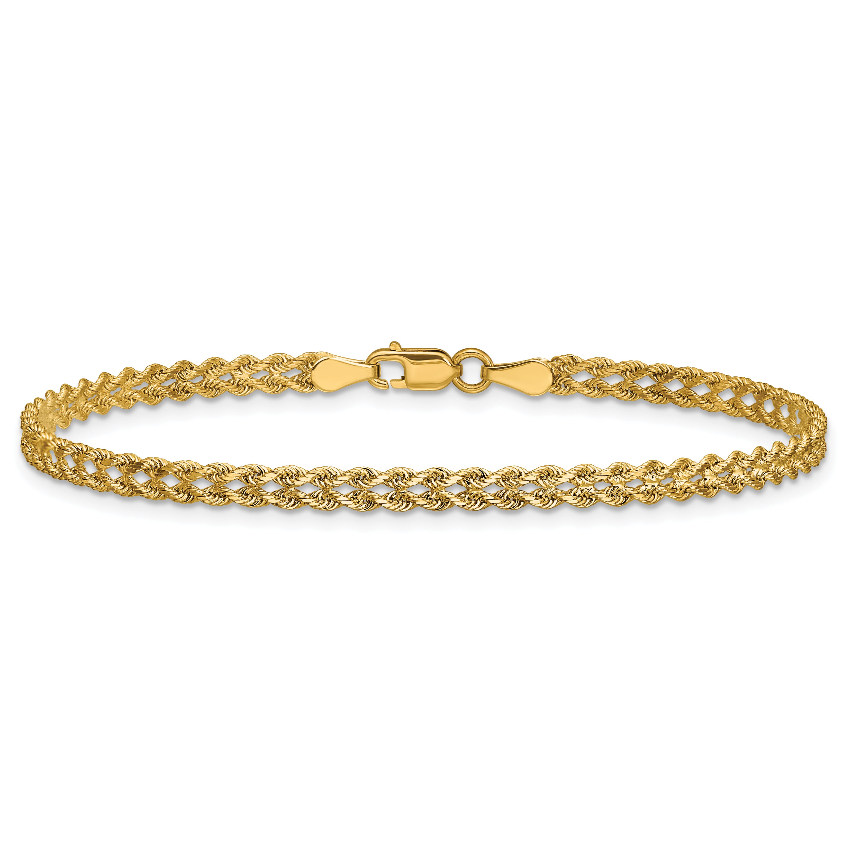 10k 3.0mm Wide Double Strand Rope Bracelet